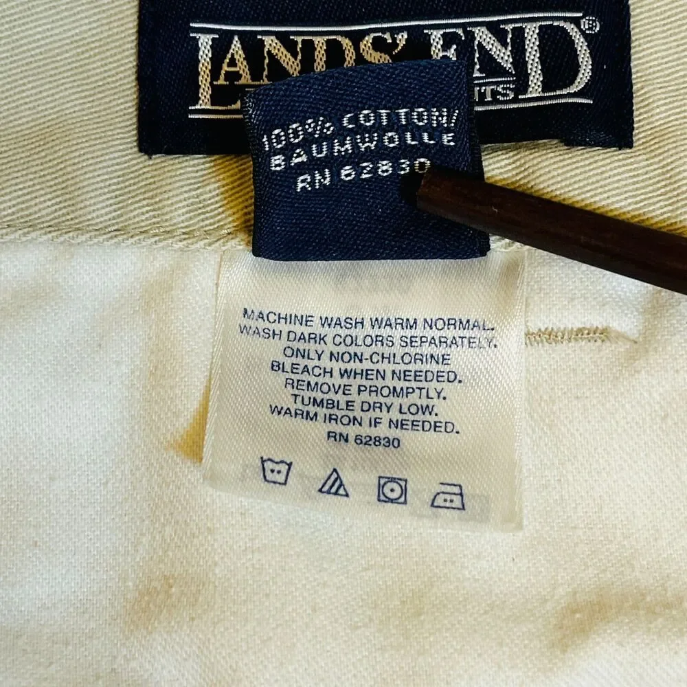 Lands' End Mens Shorts Sz 38 Beige Denim Slash and Back Button Pocket Belt Loops